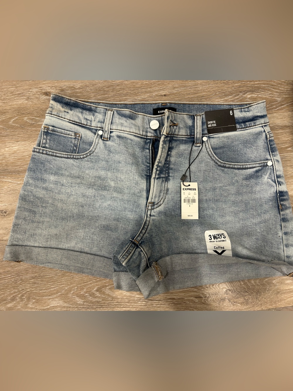 Express Light Wash Denim Shorts - Women's Casual Rolled Hem